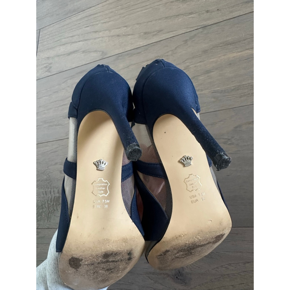 Nina Cherie Navy Mesh Peep Toe Heels Women's Size 7.5 - Picture 10 of 11